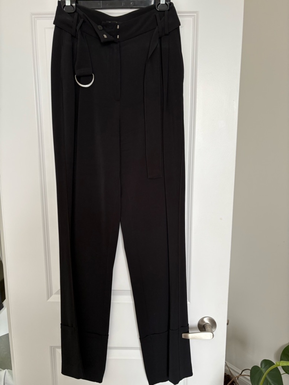 Massimo Dutti Black Wide-Leg Belted Trousers